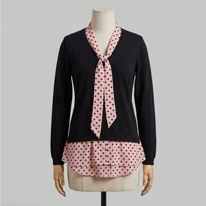 Adrianna Papell Black Sweater with Pink Polka Dot Tie